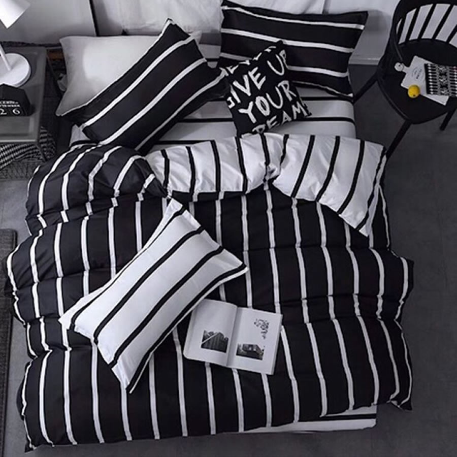 Black & White Stripe Bedding Set, UK King 4 Piece Set