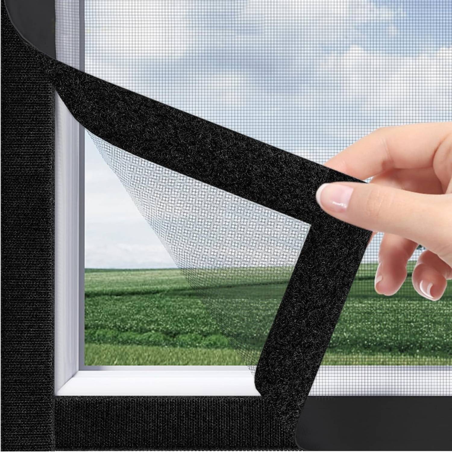 Velcro Window Screen - Black Edge, Standard Mesh (grey), 1000mm x 1000mm / 39" x 39": image 6