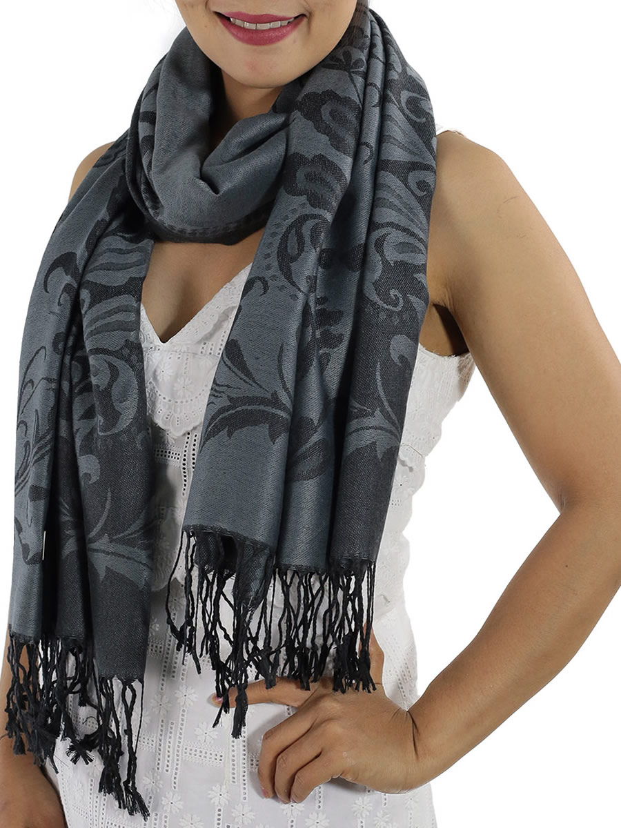 Patterned Pashmina Shawls, Grey
