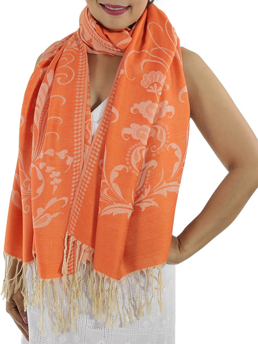 Patterned Pashmina Shawls, Orange