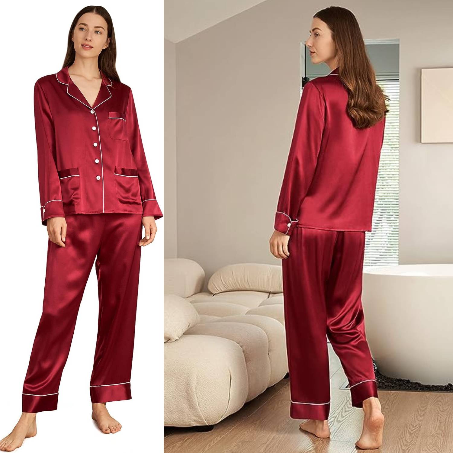 Mulberry Silk Long Pyjama Set - Pink / Small: image 2