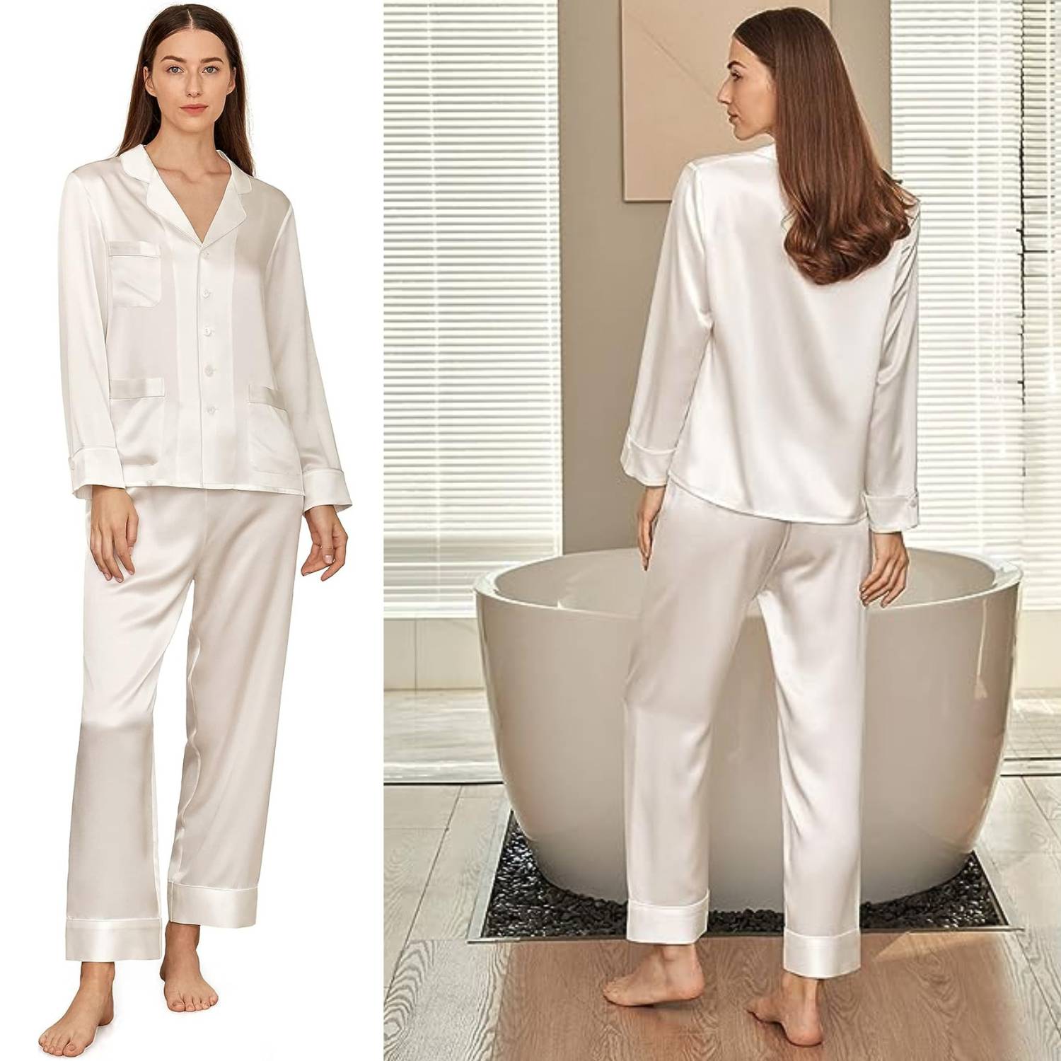 Mulberry Silk Long Pyjama Set - Pink / Small: image 3