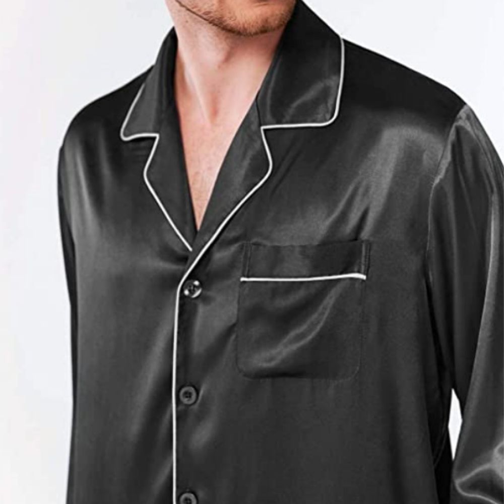 Silk Satin Pyjamas For Men, Black, Medium