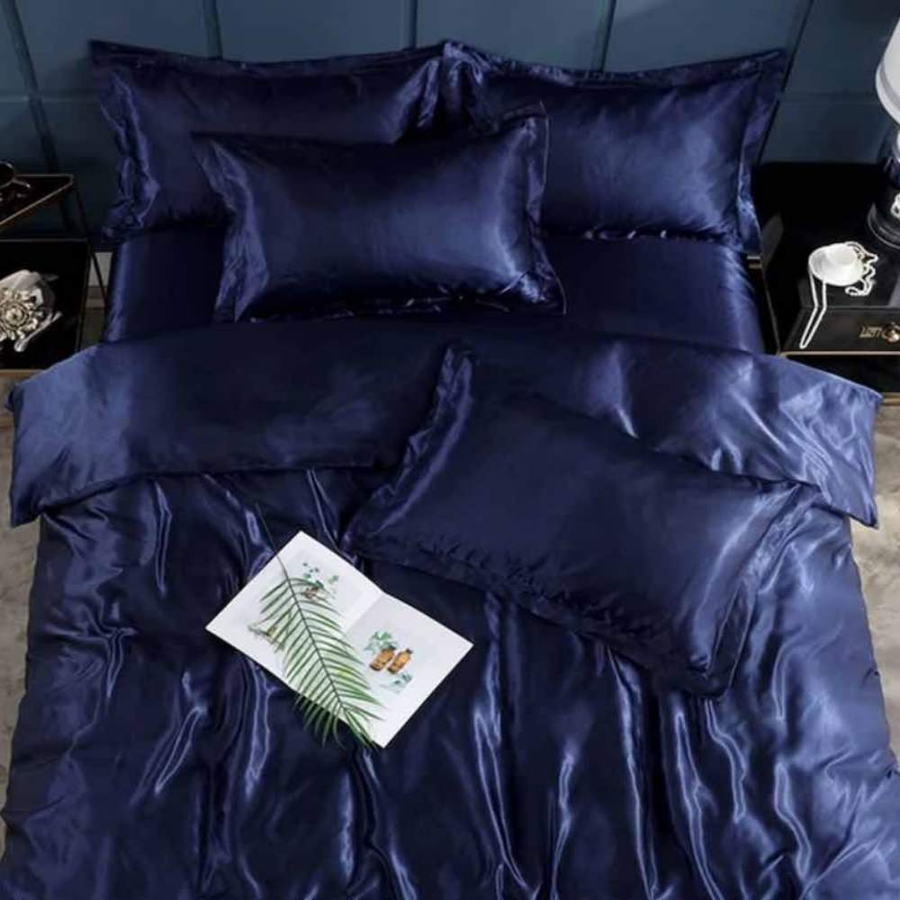 Satin Sheets, Blue / Queen 4 Piece Set