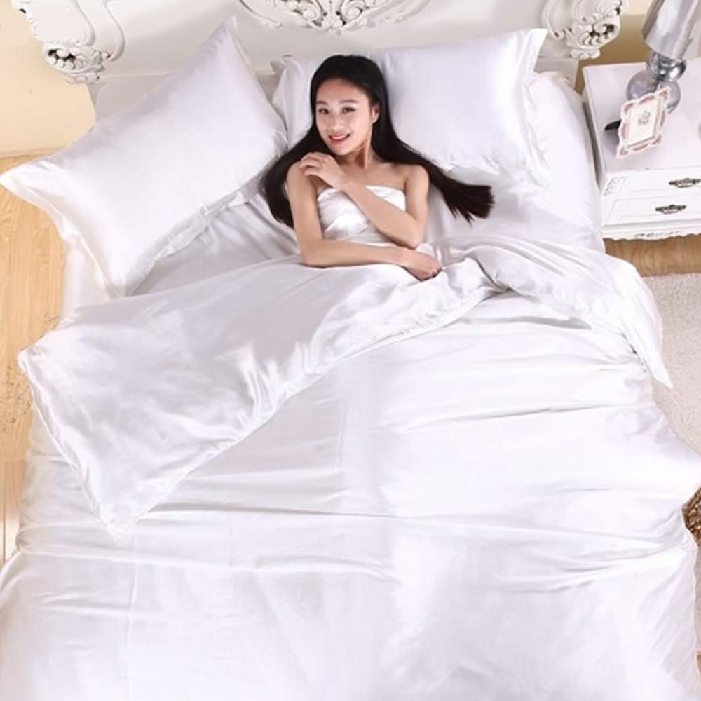 Satin Sheets, White / Queen 4 Piece Set