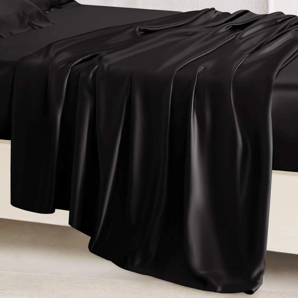 100% Pure Silk Sheet, Black / Uk King (240Cm X 240Cm)